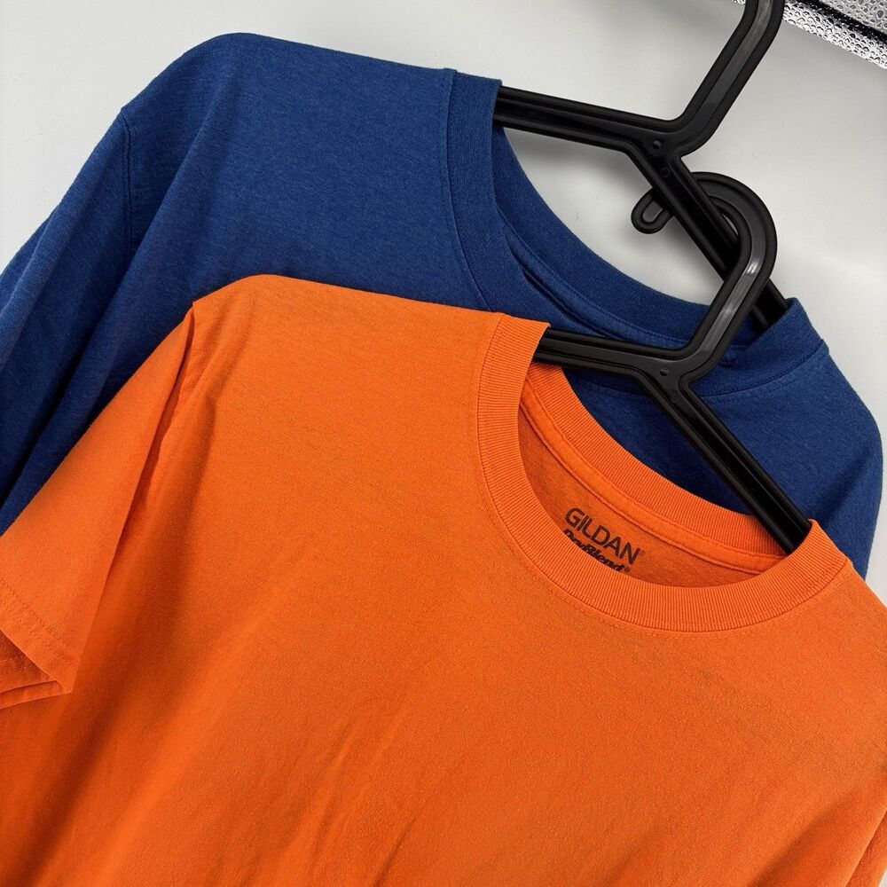 2 Pc Adult L T-Shirt Lot Cascade Sport Blue Gildan Orange 50/50 Crew Neck